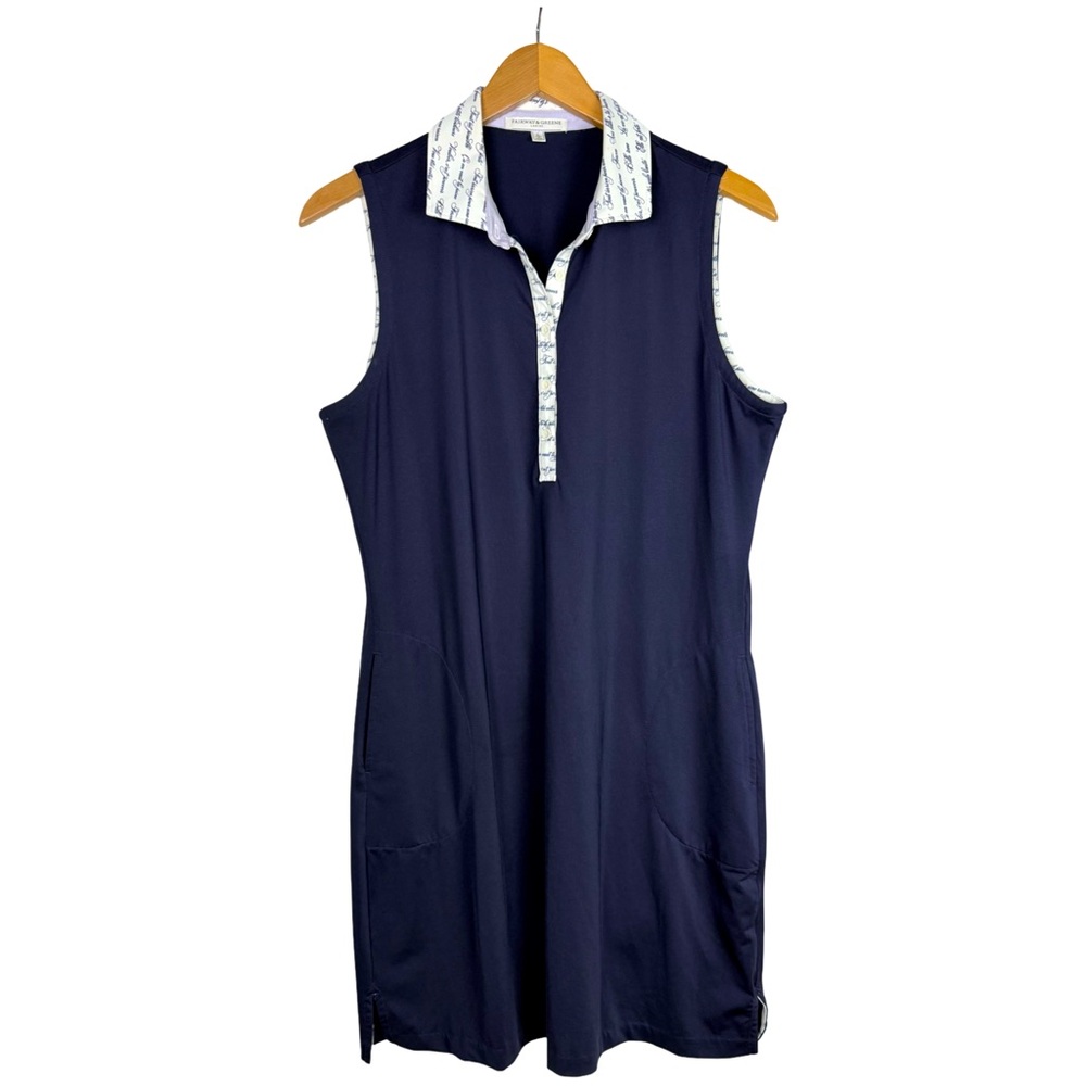 Fairway & Greene Navy Blue Sleeveless Golf Polo Dress Preppy Activewear Travel